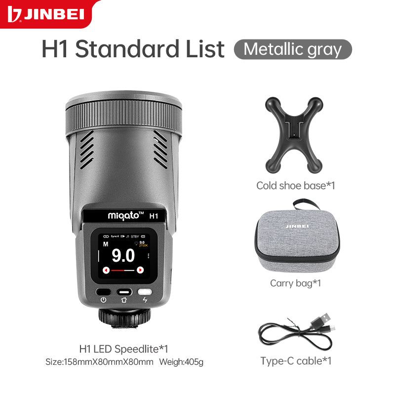 Miqato H1 Round Head HSS TTL LED Speedlite Flash (Universal/Sony) Metallic Grey