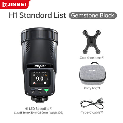 Miqato H1 Round Head HSS TTL LED Speedlite Flash (Universal/Sony) Gemstone Black