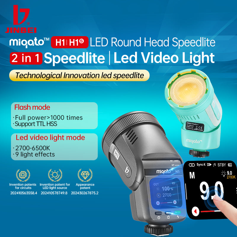 Miqato H1 Round Head HSS TTL LED Speedlite Flash (Universal/Sony) Ocean Blue